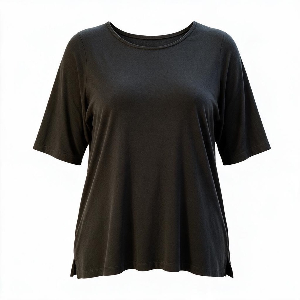 Denim & Co Essentials 1X Black Ballet Sleeve Top Gathered Shoulder A394287 EUC